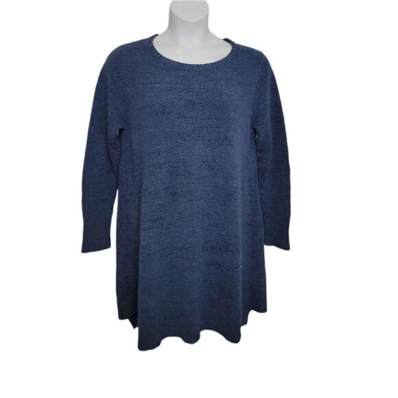 PERUVIAN CONNECTION blue sweater tunic dress pima cotton oversized cozy L - Picture 1 of 8